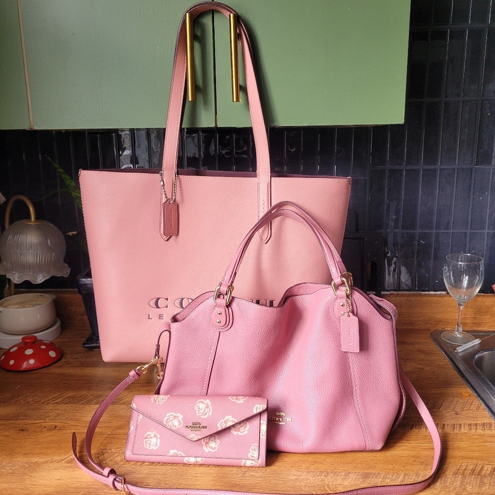 Coach Pink Leather Tote and Crossbody Set